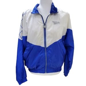 Vintage 90's Reebok windbreaker jacket woman's size small royal blue and white